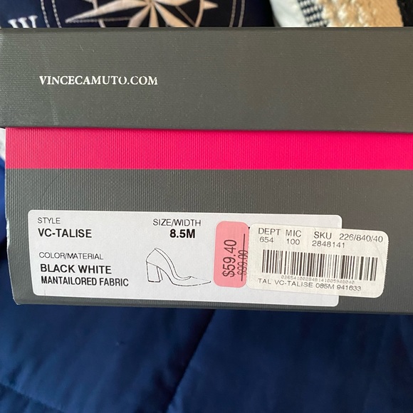 Vince Camuto Black White Mantailored Fabric Chunky Heels. Size 8.5 - Picture 6 of 6